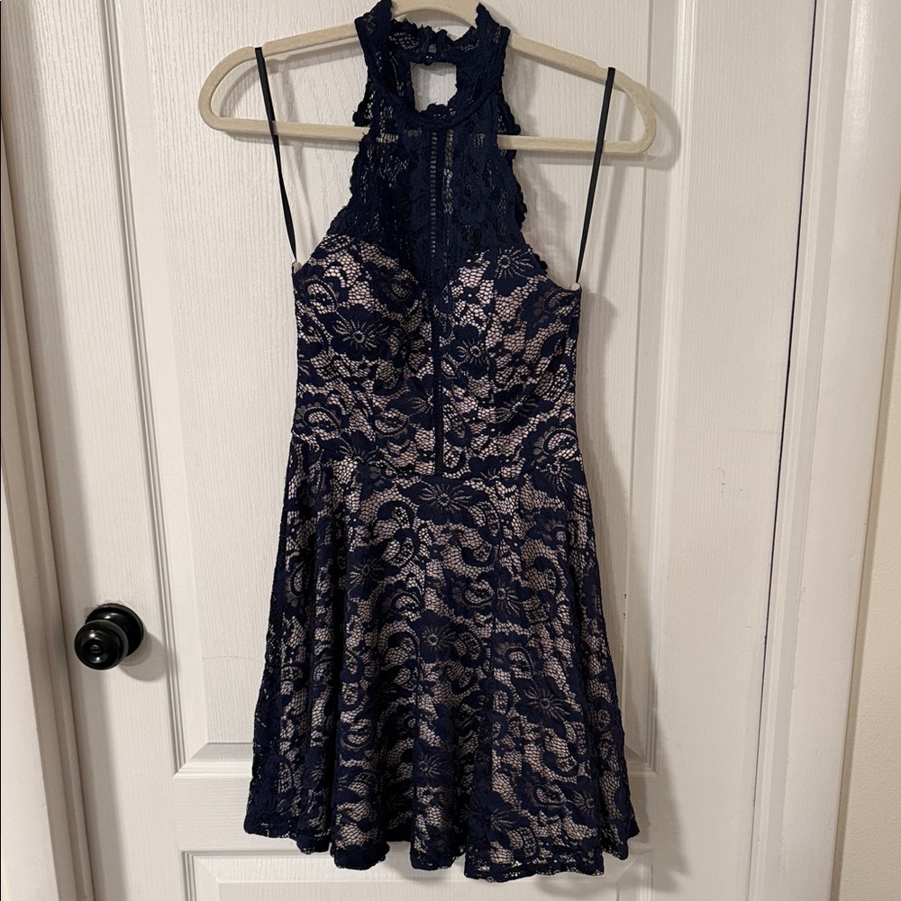 Navy Lace Halter Dress size 7/8